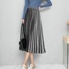 Women's High-Waisted Gold Velvet Pleated A-Line Long Skirt