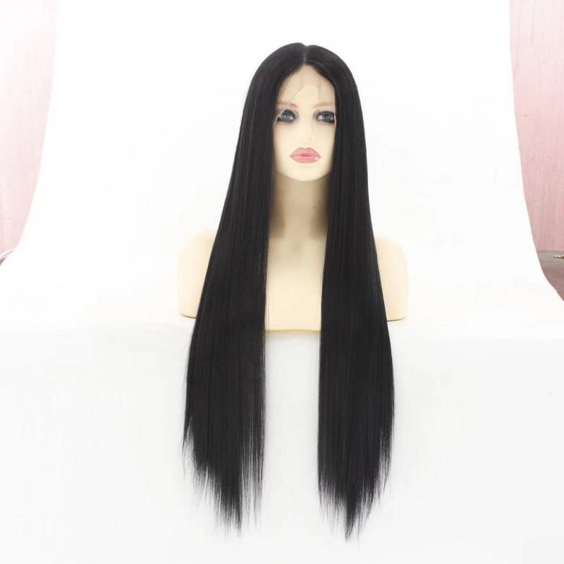 Womens Long Straight Lace Front Wig With Parting Heat-Resistant Synthetic Fiber Natural Look Daily Wear