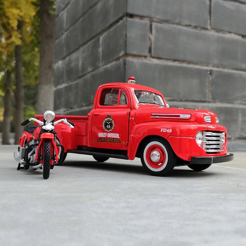 Maisto 1:24 1948 Ford F1 Pickup + Motorrad Legierung Auto Modell Diecasts Metall Spielzeug Geländefahrzeuge Auto Modell Simulation Kinder Geschenk