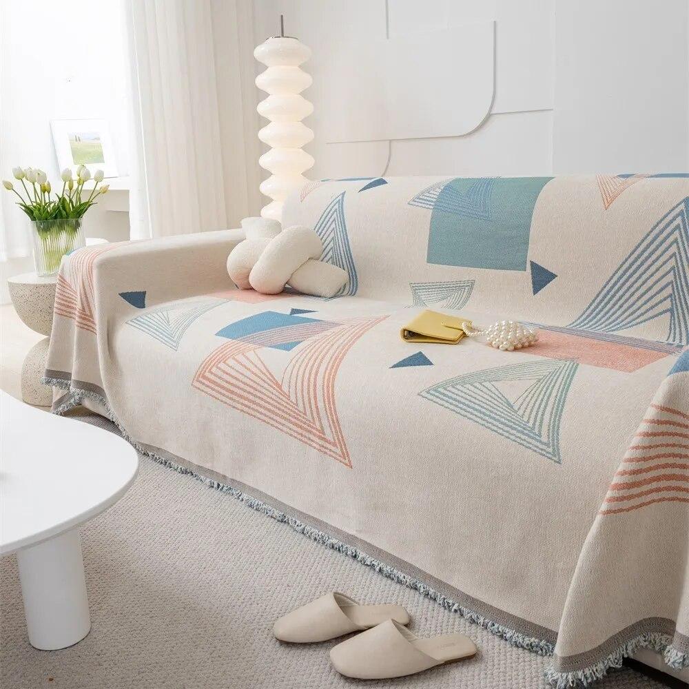 Мягкие диванные полотенца с весенним геометрическим узором — фото 6