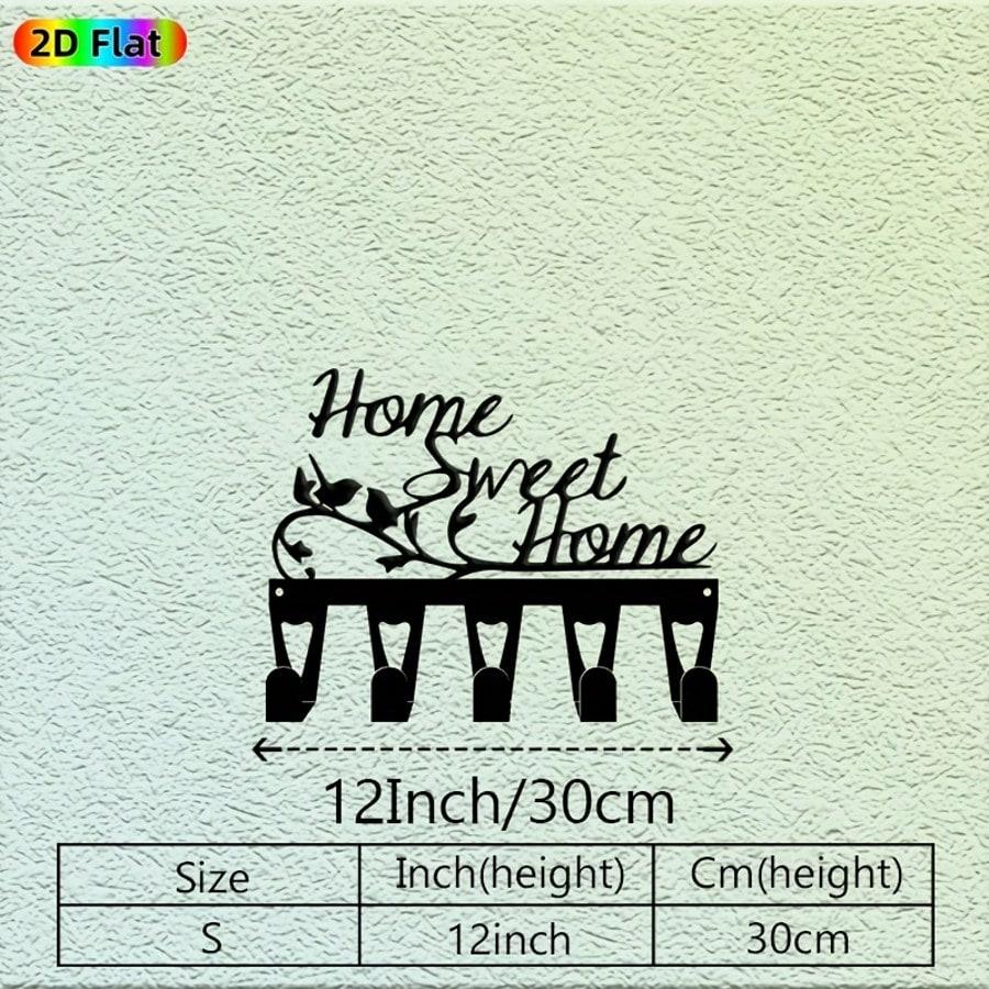 

Vintage Home Sweet Home Wrought Iron Wall Art with 5 Hooks, Functional Key Holder for Entryway Decor Housewarming Gift