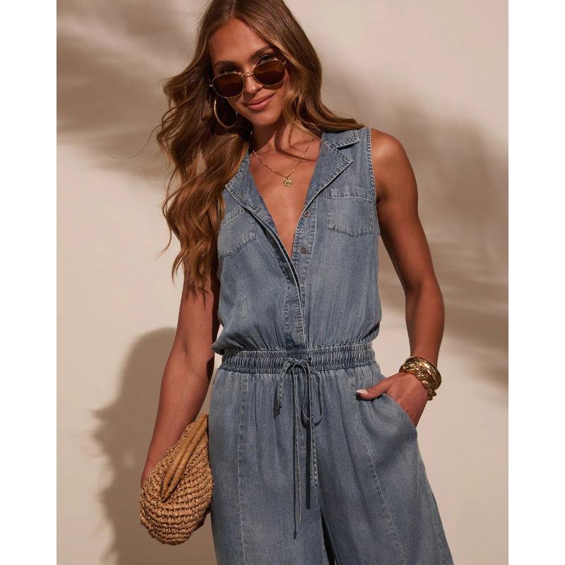 JPNTKY Women s Fashion Casual Solid Color Print Sleeveless Jumpsuit S