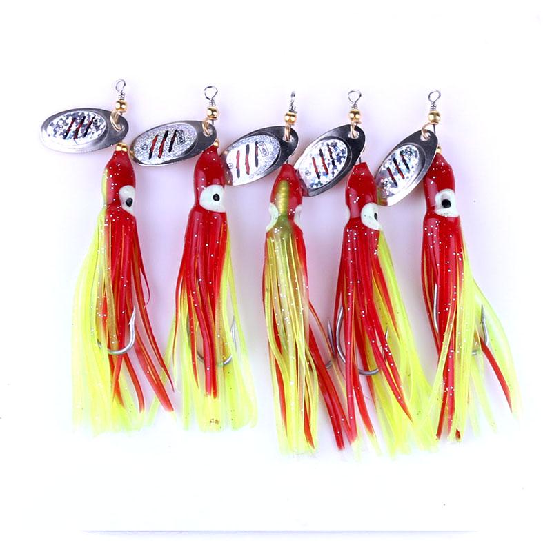 HENGJIA 5pcs Fishing Spoon Bait Boat Spinner Octopus Jigs Hook 8g