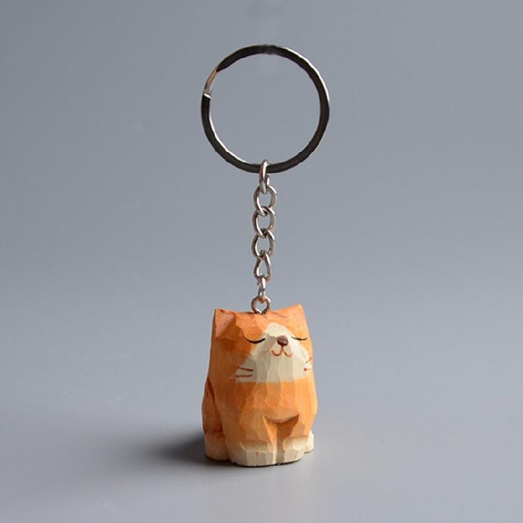 Holz Katze Schlüsselanhänger Cartoon Anhänger Schlüsselring Rucksack Hängendes Ornament Geschenk
