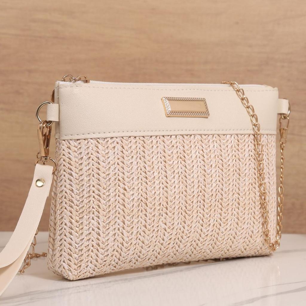 Spring and summer fashion straw shoulder bag crossbody mobile phone small square bag mini portable women's bag mobile phone bag