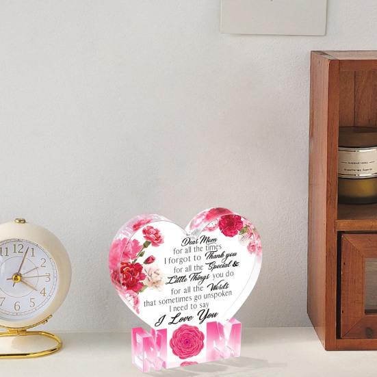 Printed Acrylic Ornament Gifts for Mom Gifts from Daughter or Son Standing Heart or Butterfly Shape Clear Acrylic Sign Mother's Day Gift for Mom