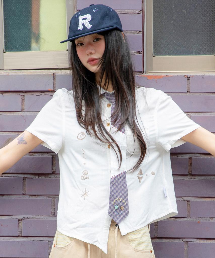 RuNaKi'Hu' Wxts013 Harappa Asymmetrical Short Sleeve Shirt (White)