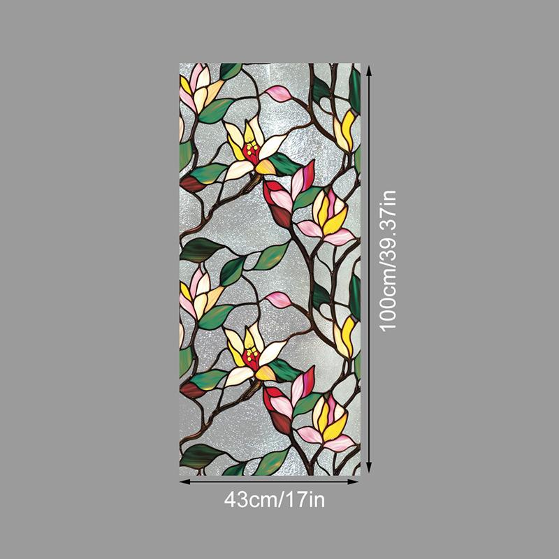 

Винтажная красочная оконная ПВХ-пленка с цветочным узором, статическое прилипание, наклейка для конфиденциальности стекла, декоративная оконная пленка для гостиной, спальни 43x100cm