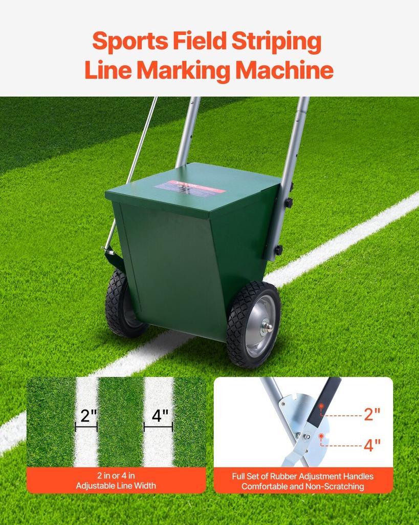 Dry Line Marker 2-Wheel 2 or 4 In Lines Heavy Duty Steel Chalker 25 Lbs