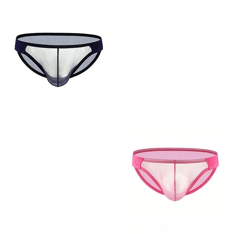 2Pcs/Lot Men's Sexy Low-rise Briefs Ultra-thin See-through Tight Underwear Quick-dry Breathable Solid Color Briefs