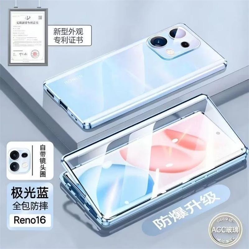 Funda Para Oppo Reno 16F Reno 16 FS 5G Funda Completa 360 Adsorción Magnética Doble Cara Tapa Metálica Cubierta Protectora de Cristal Templado