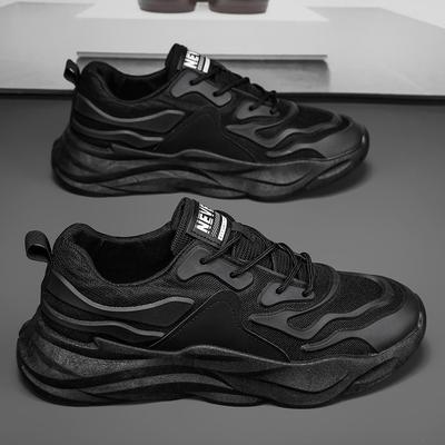 Pure Black Men'S Shoes Summer Platform Non-Slip Running Sports Shoes Men'S Trend Versatile Casual