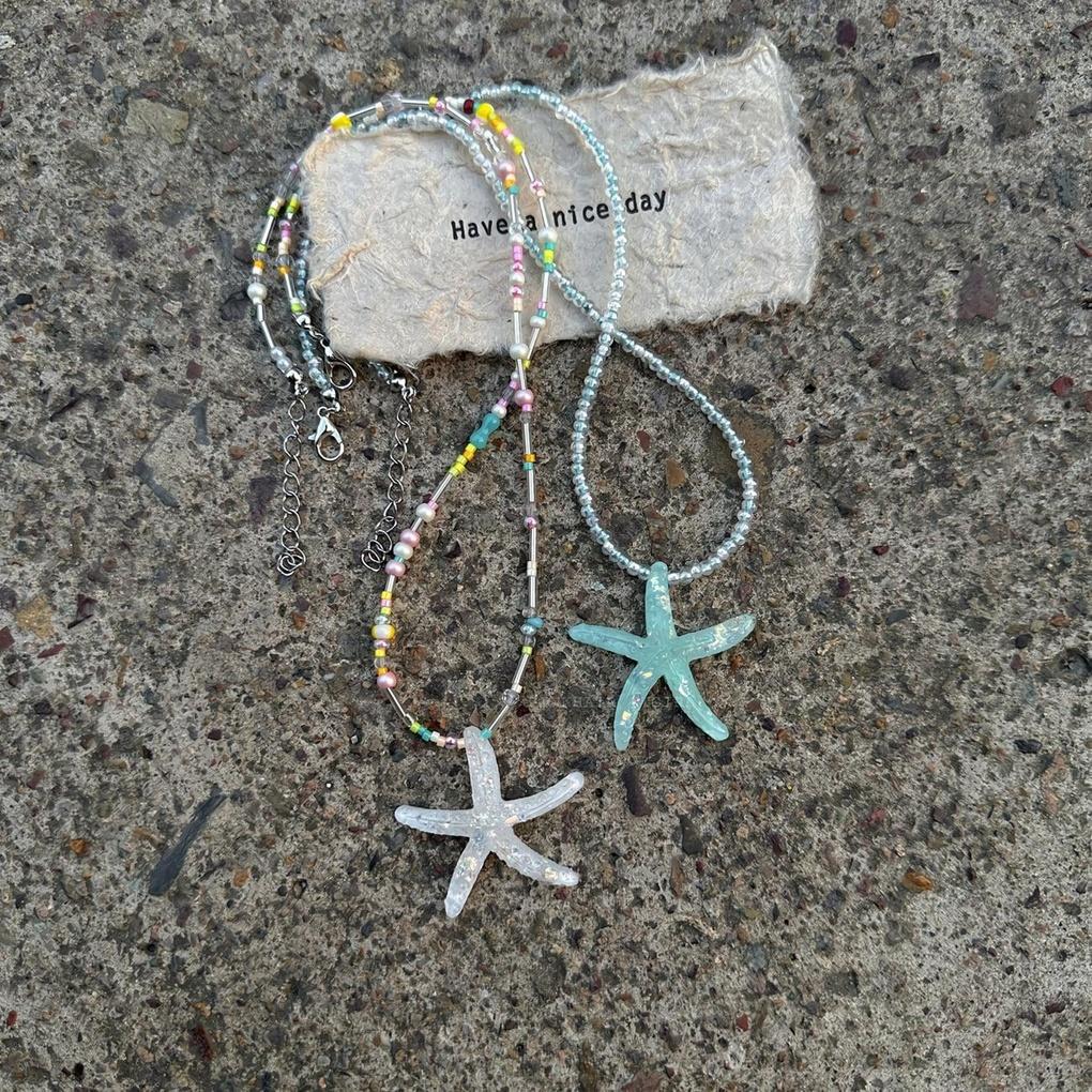 Women's Rainbow Starfish Sea Bead Chain Necklace