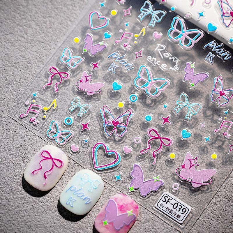 Sky Love 3D Embossed Colorful Butterfly Lines Nail Art Stickers Dopamine Butterfly SF-039