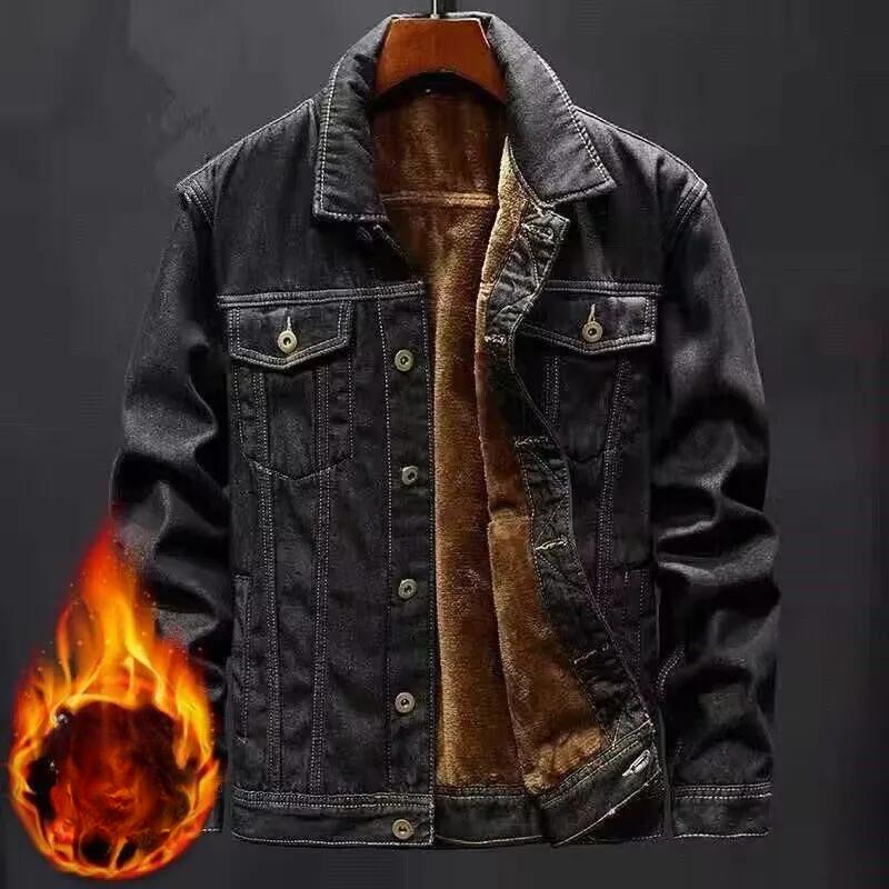 

Зимняя теплая джинсовая куртка мужская модная свободная повседневная куртка молодежная модная простая куртка премиум-класса с плюшевой подкладкой S