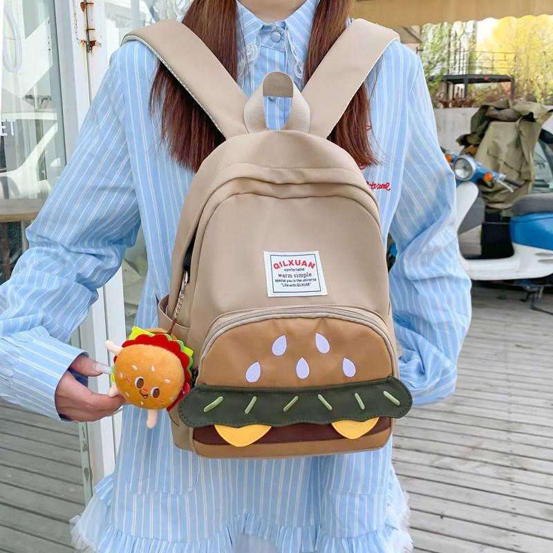 Schultasche Rucksack Mädchen Internet-Berühmtheit Mode Neu Niedlich Cartoon Student Kleiner Rucksack Süßer Stil Campus Burger Kleine Schultasche
