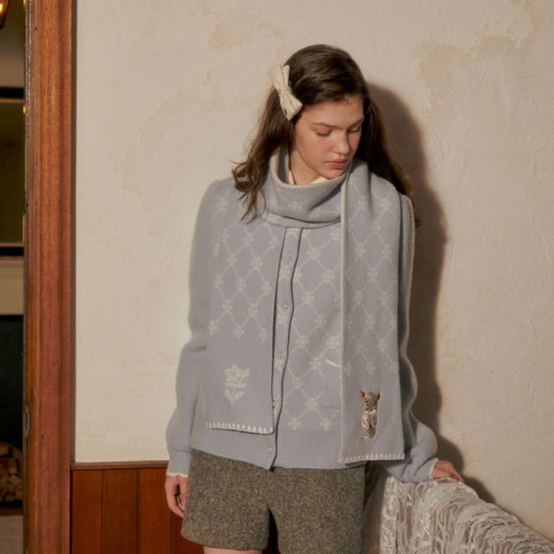 

SOCKS APPEAL NAT wool embroidery muffler flower katy blue grey blue grey