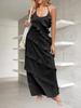 Abito Maxi da Donna in Chiffon con Scollo all'Americana Senza Maniche Schiena Scoperta Ruffle Nappa Abito da Festa