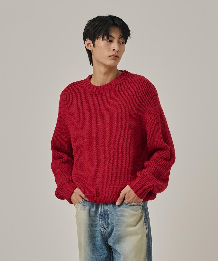 ANALOG MOOD Heavy Warm Round Pullover Knit (Red)