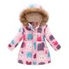 Autumn and Winter Children's Cotton Jacket Boys and Girls Fashion Printing Cartoon Big Boy Long Section Hair Collar Hooded Cotton Coat Jacket