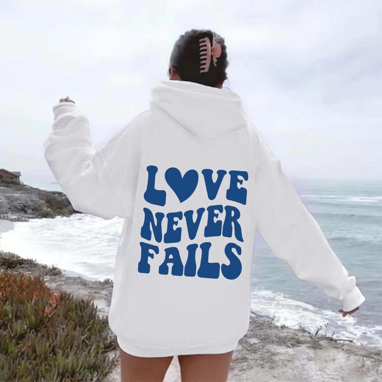 LOVE NEVER FAILS Autumn new women s solid color letter print hoodie oversized sports hoodie S белый 1516₽