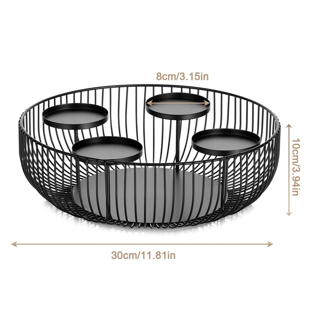 4-grid Christmas Advent Wreath Candle Holder Metal Black Cylindrical Candle Holder Decorative Candlestick Centerpiece For Winter