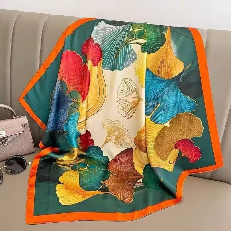 Scarf Female Flower Pattern 71 Square Scarf New Simulation Silk Scarf Printed Scarf Shawl Fashion High Sense