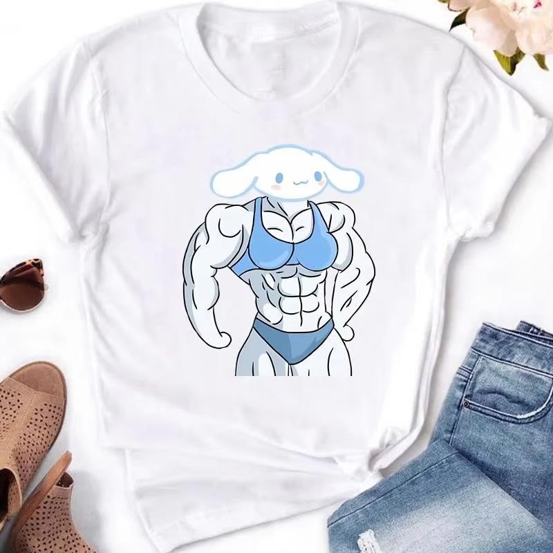 

Summer Creative Hello Kitty Cinnamoroll Muscle Fitness Short Sleeved Unisexs Tshirt Plus Size Cotton Loose Casual Top Soft S