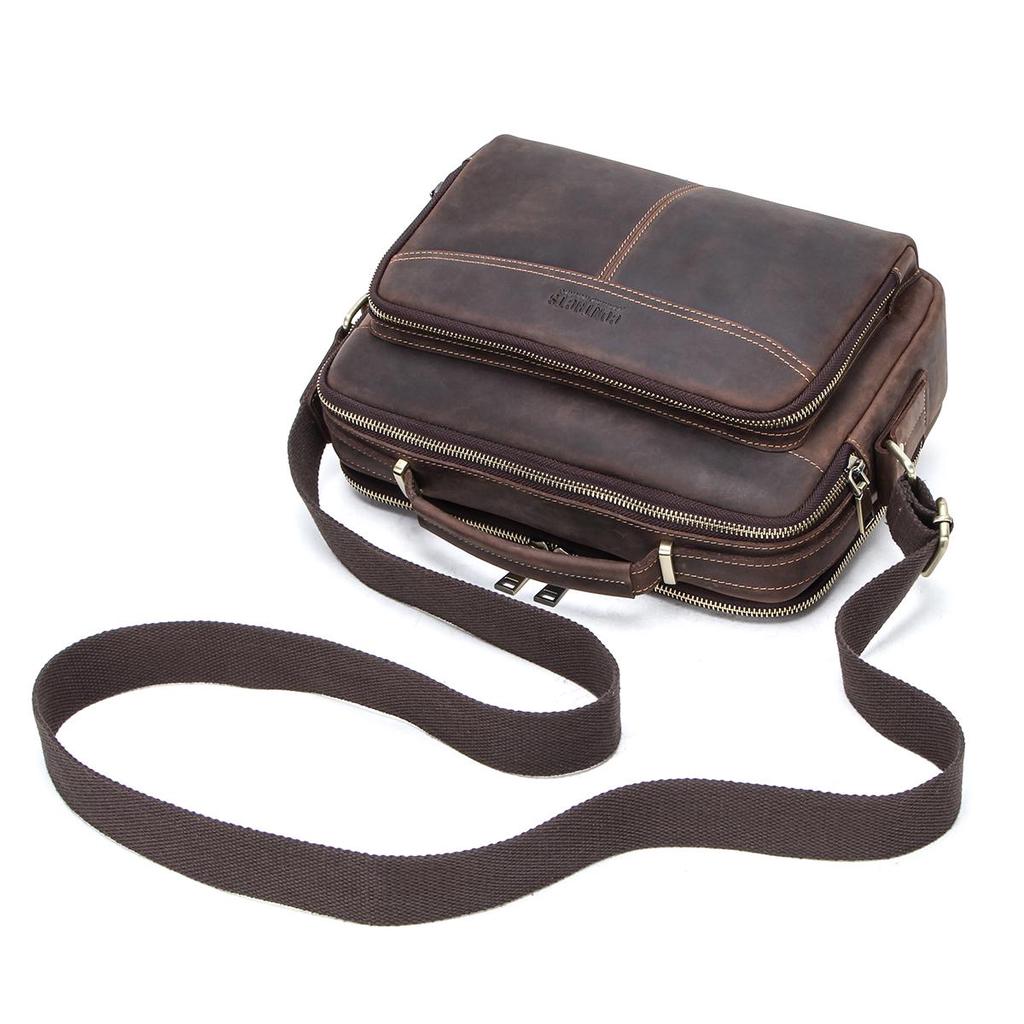 CONTACT'S Crazy Horse Leather Men Messenger Bag Vintage Man Crossbody Bag Handbags Large Capacity Male Shoulder Bags Tote Bags