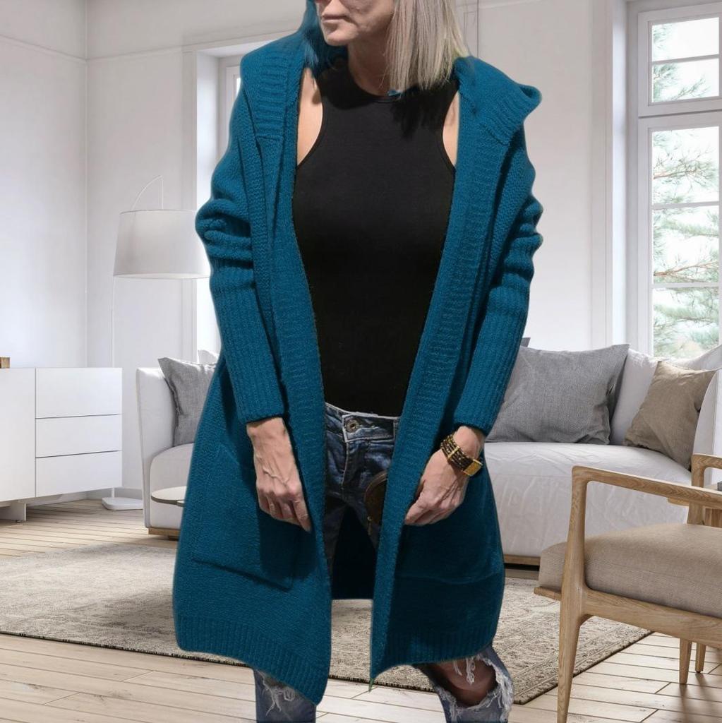 Women's Hooded Patchwork Knit Cardigan with Pockets 2025