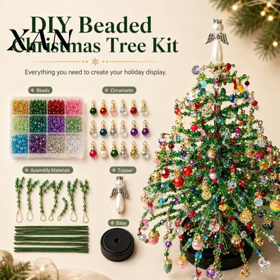 Bead Crafting Kits for Adults DIY Beaded Christmas Tree Kit, Handmade with LED Lights, Festive Gift Ideas Holiday Craft Project, Kit Adults,