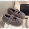 Fashion Women Fur Internal Increase 5CM Flat Shoes Winter Warm Plush Mary Jane Shoes Elegant Woman Soft Soled Bowknot Shoes