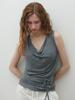 Double Hips Flower Stud Deep Neck Top (Gray)