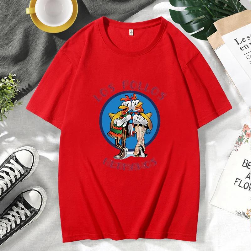 LOS POLLOS Hermanos Morsom Trykket T-skjorte Herre Mote Casual Kortermet Sommer Bomull Pustende T-skjorte Kyllingbrødre Tee