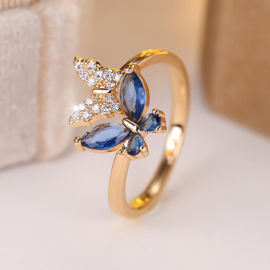 European and American New Butterfly Shaped Ring with Micro Inlaid Zircon and Adjustable Opening for Trendy Jewelry