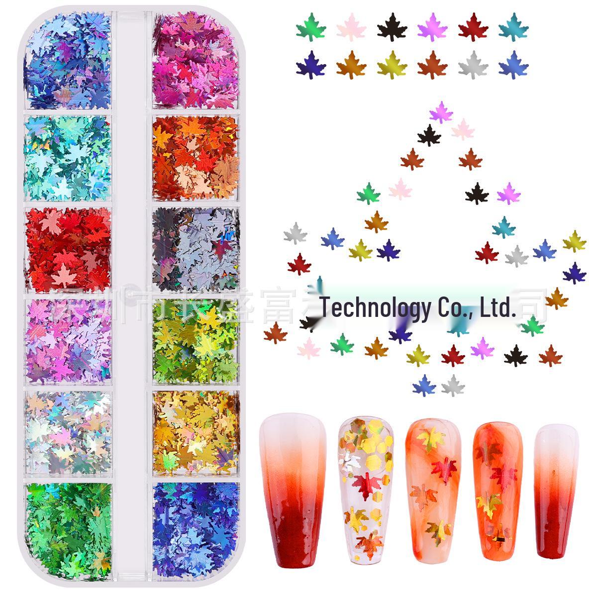 

Maple Leaf Nail Art Glitter Set - Autumn and Winter Colorful PET Flakes for Thanksgiving and Christmas