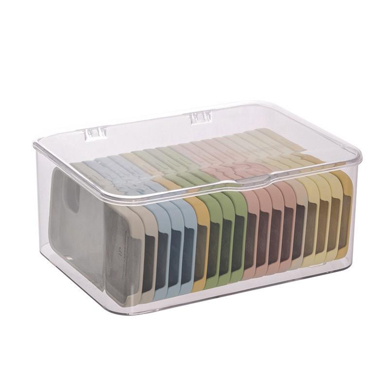 Dustproof Mobile Phone Case Storage Box with Cover and Drawer - Dormitory Organizer, Transparent Design