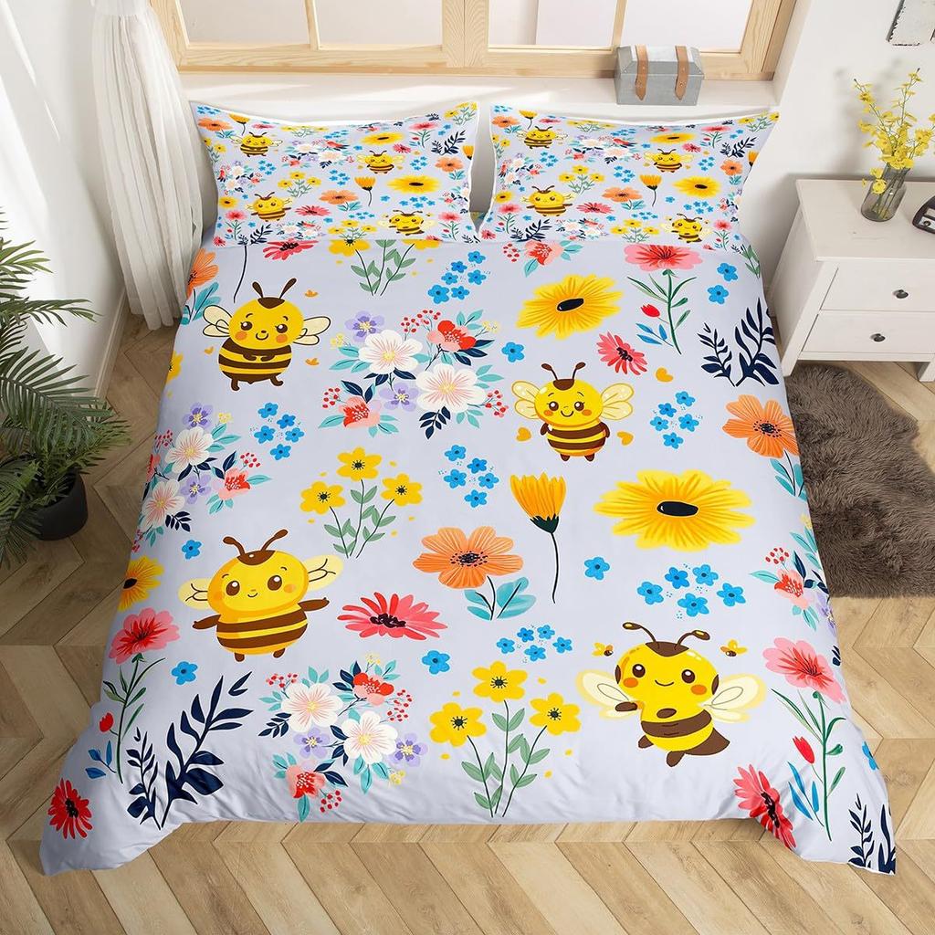 Bee Pattern Quilt Cover Three-Piece Bedding Set Bedroom Dormitory Bedding Decoration