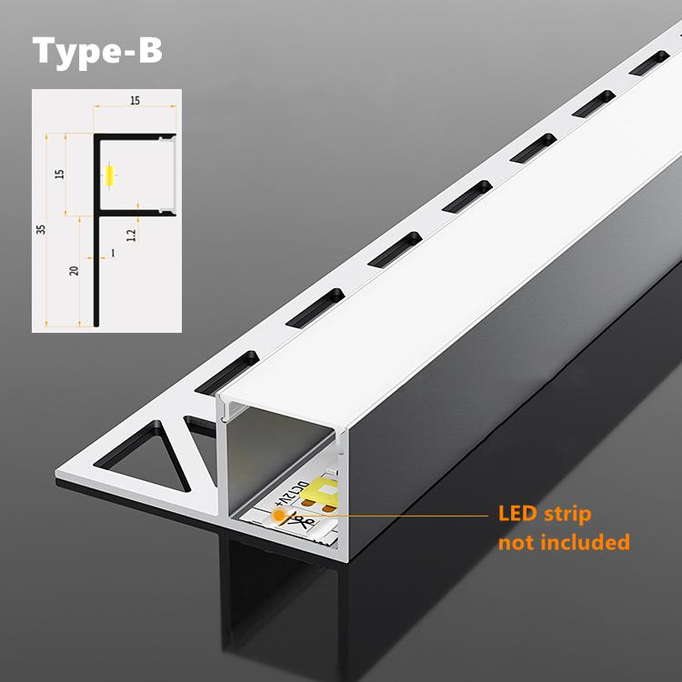 0.5m/1m Wall Corner Edge Closing Lines Decorative Lighting Embedded LED Aluminum Profile For Tiles Wall Panel Hard Bar Lamp