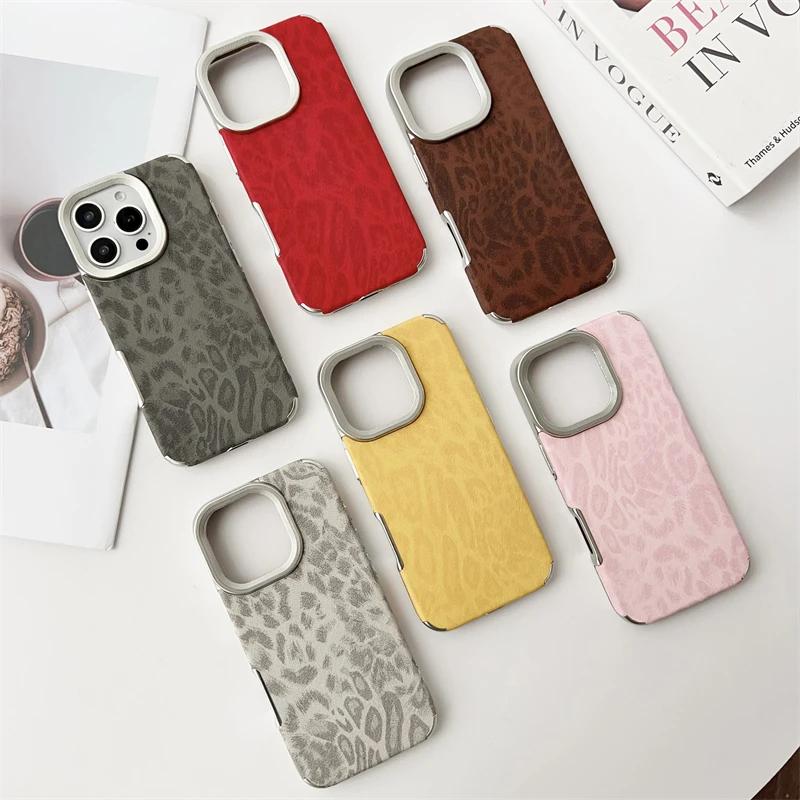 Plating Frame Leopard Print Leather Silicone Case For For Iphone 17 16 1 14 Plus 13 12 Pro Max 11 Shockproof Soft Cover