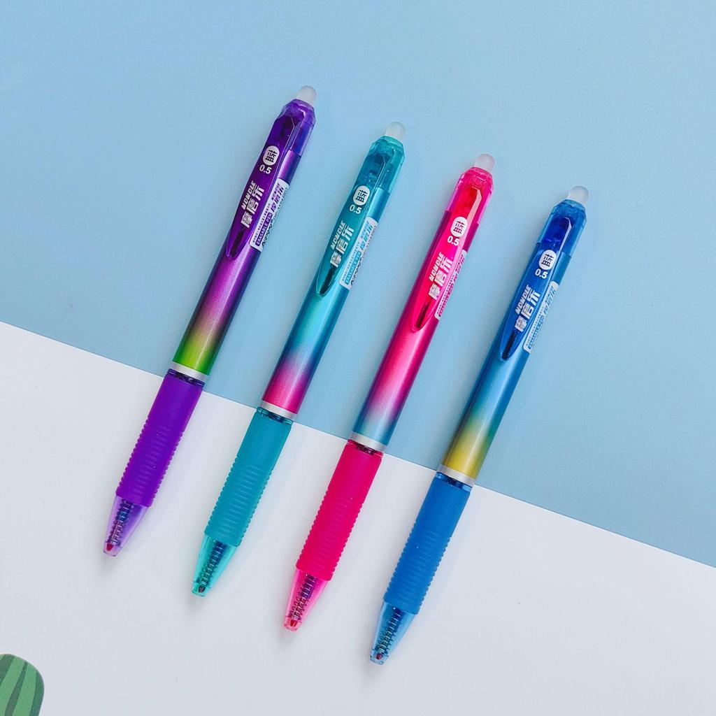 Penna cancellabile Mo Mo Le attivata a pressione, colore Inchiostro Orchidea, 0,5 mm, Blu Cristallo con Nero Carbone, Retrattile per Studenti.
