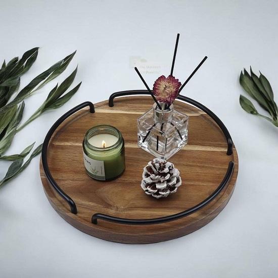 

Деревянный сервировочный поднос с ручками, декоративный деревянный поднос в деревенском коричневом цвете для кухни, кофейного столика и подачи еды