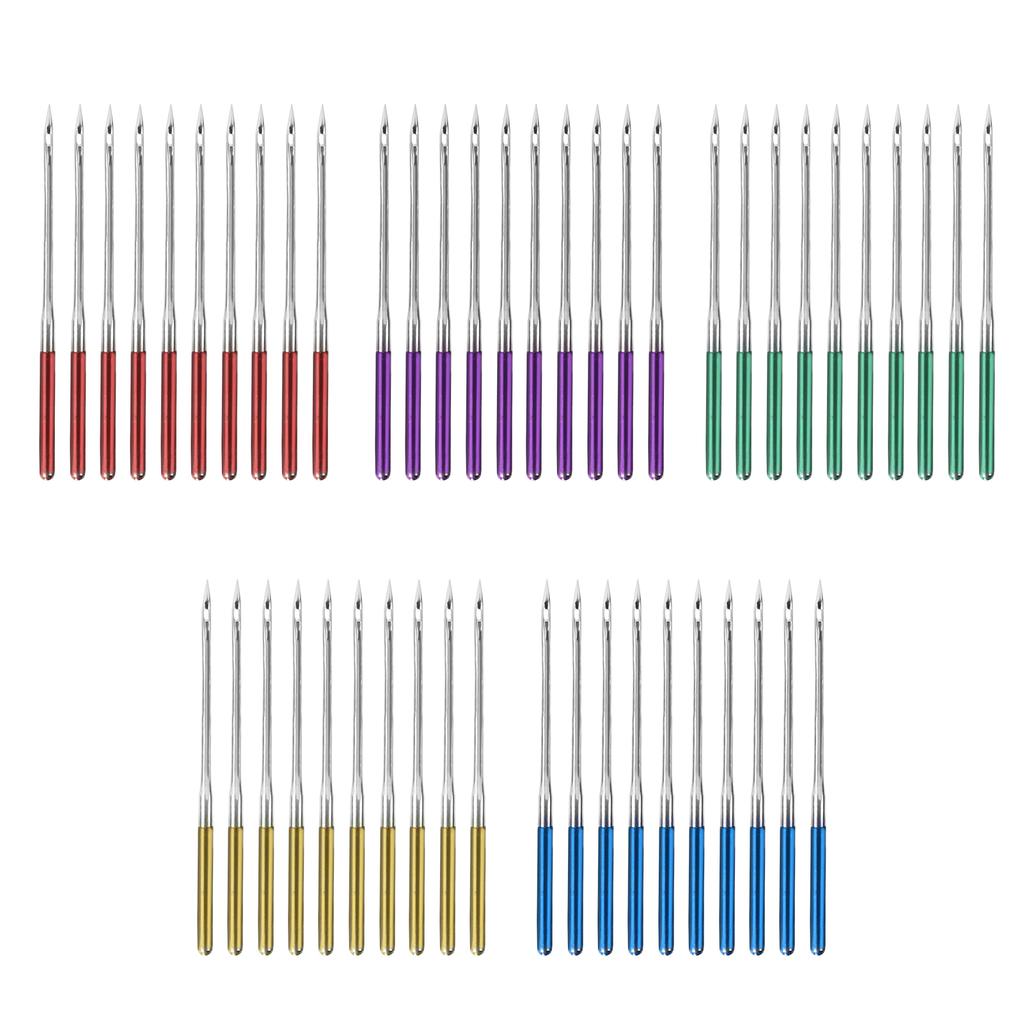Lot de 50 aiguilles de machine à coudre en alliage, tige colorée, anti-saut, pointe de fil, remplacement d'aiguilles