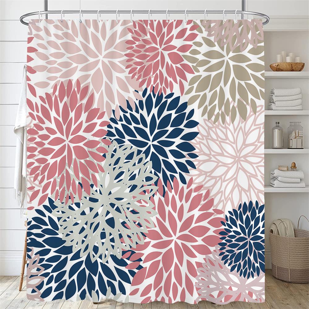 Duschvorhänge im Bohème-Stil Mandala Boho Blumen- und Pflanzendruck Badezimmervorhänge Wasserdichter Polyester Duschvorhang