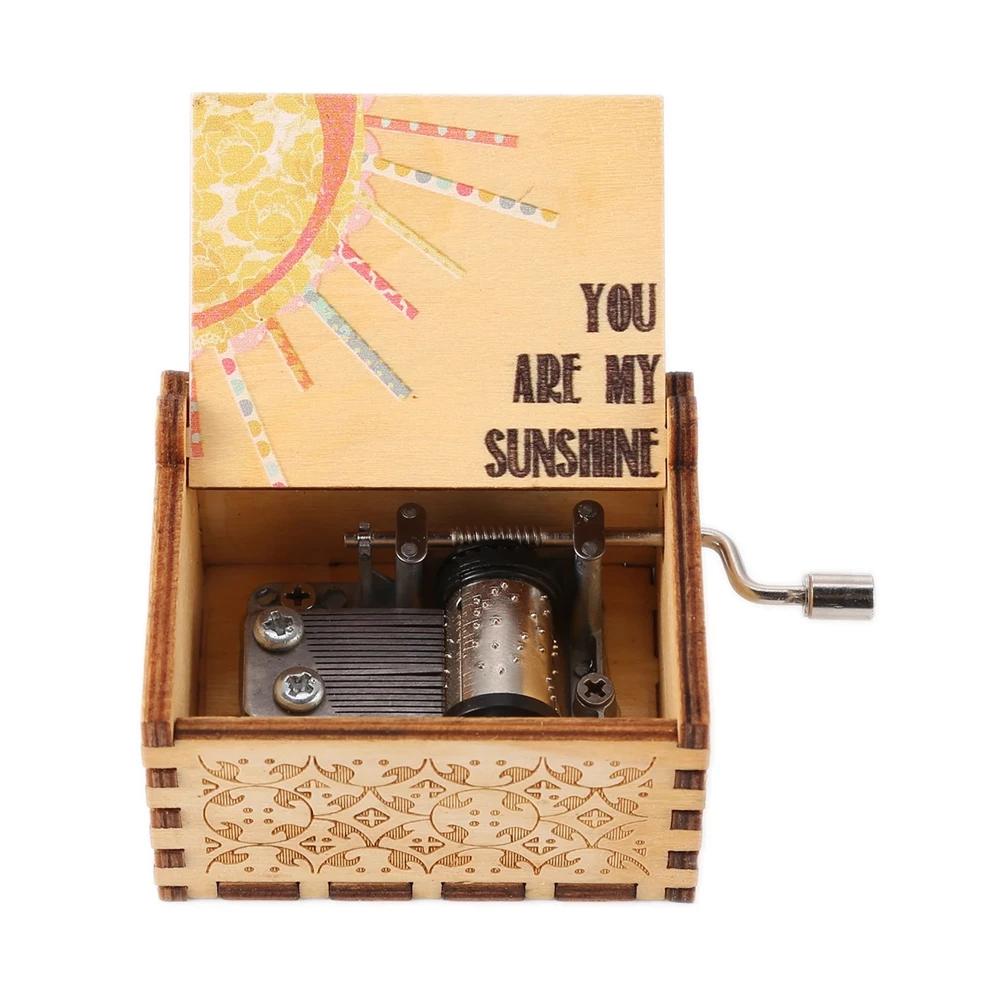 New You Are My Sunshine Music Box Color Printing Wooden Hand Crank Musical Box Birthday Present Valentine's Day Christmas Gift