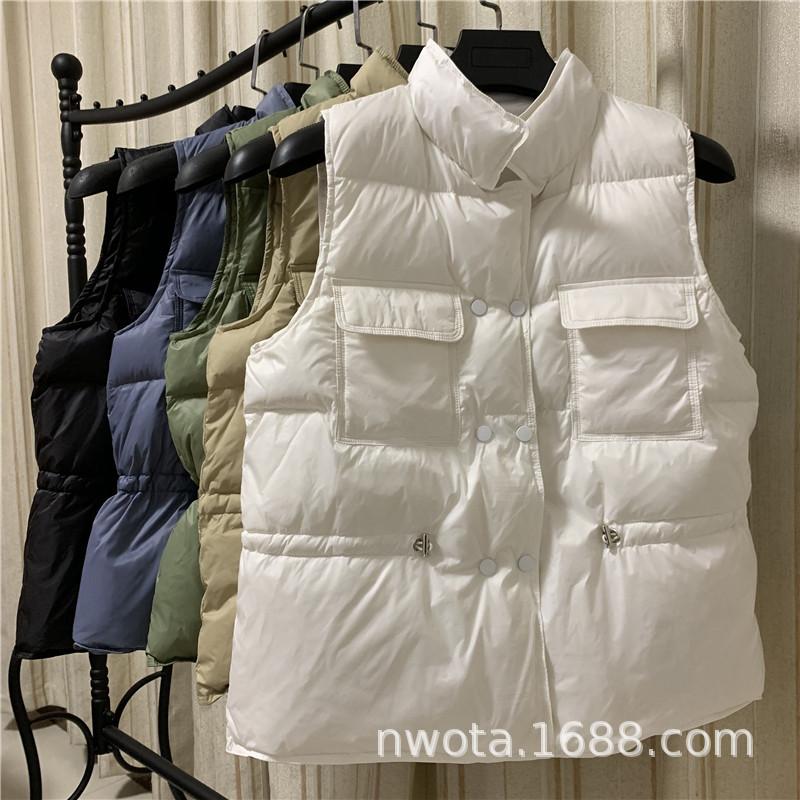 Down vest women's short autumn and winter new waist stand-up collar bread clothes vest vest vest white duck down vest women