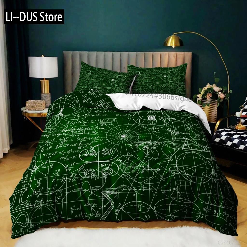 Comforter Formula Mathematical Formula Geometric Patterns Bedding Set For Kid Boy Microfiber 2/3Pcs Queen Size
