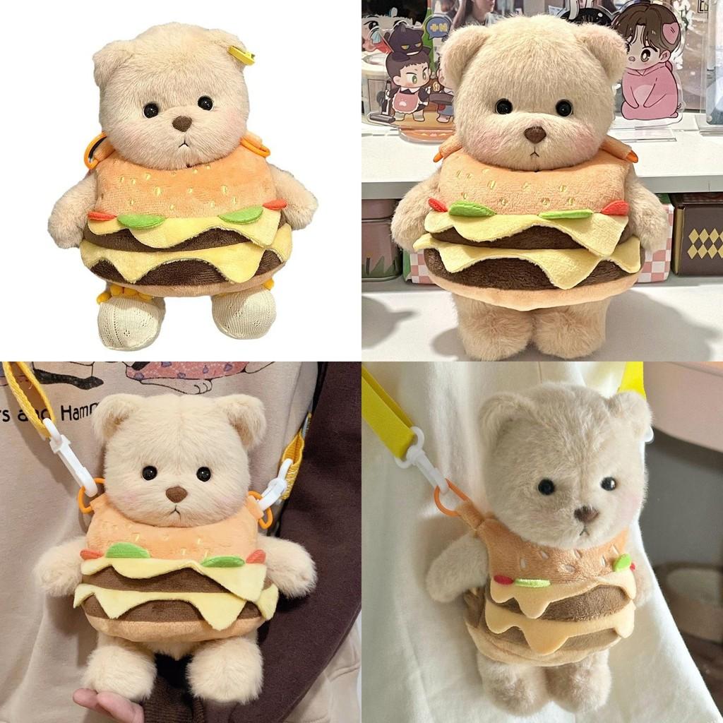 Burger Teddy Clothes Bear Plush Toy Outdoor Backpacks Children Cartoon Doll Cute