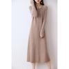 Women's Pure Wool Round Neck Knit Sweater Dress - Elegant Over-the-Knee, Loose Fit, Slimming Design for Autumn/Winter.