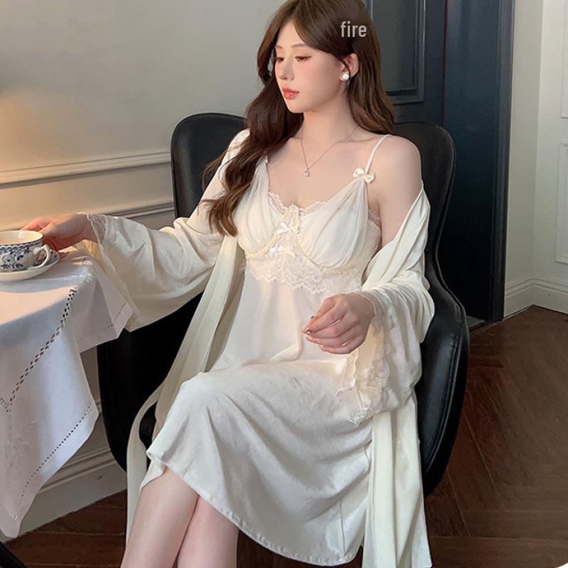 Women's Gold Velvet Pajamas: Sexy Camisole & Long Sleeve Robe Set with Chest Pads for Autumn/Winter